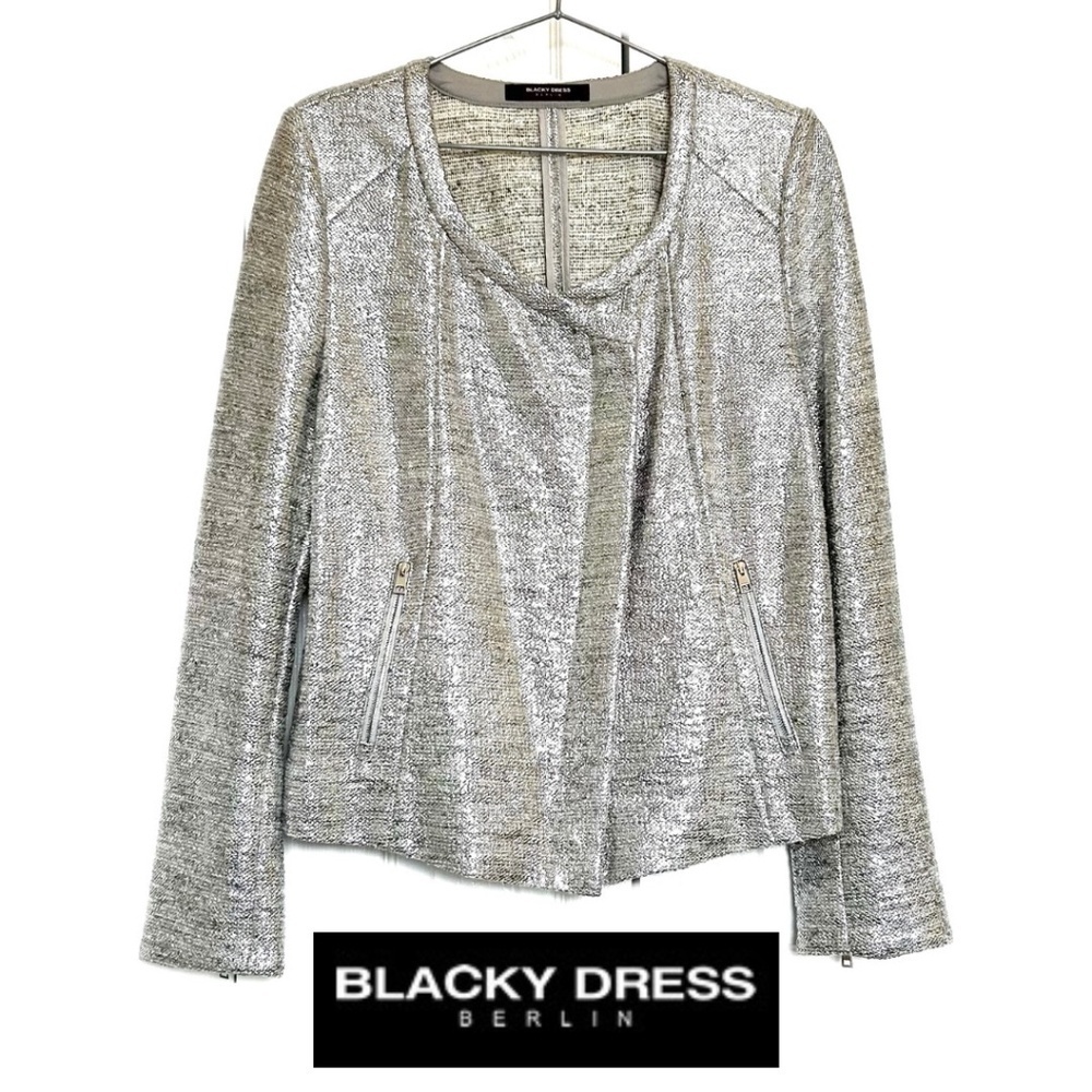 Blacky Dress Berlin Silver Tweed Moto Jacket Asymmetric Zipper Size US8 CAN10